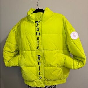Juicy Couture Neon Yellow Quilted Puffer Jacket